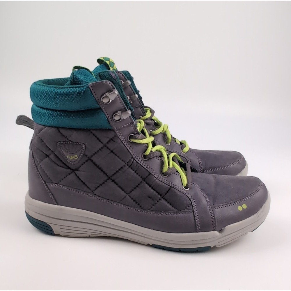 Ryka Aurora Women 12M High Top Lace Up Boots Gray Quilted Outdoor Travel Shoes